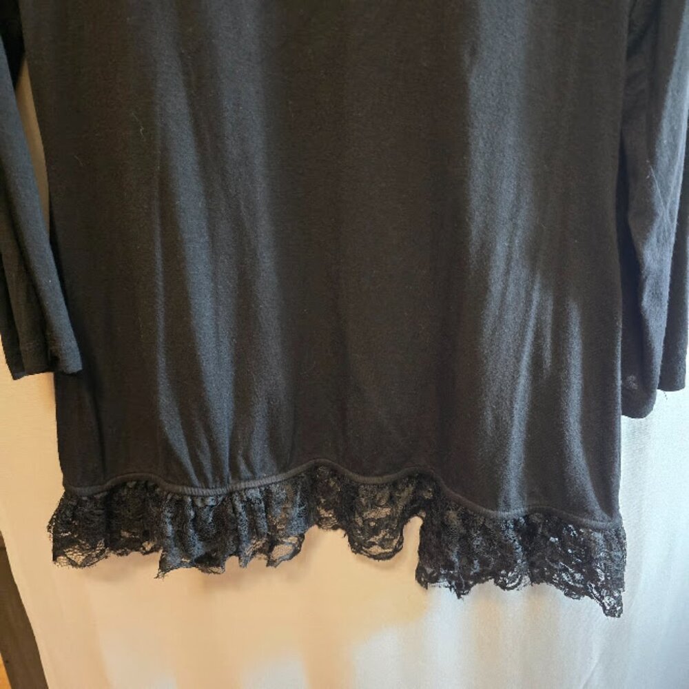 V CRISTINA BLACK OPEN RUFFLE CARDIGAN SWEATER SIZE LARGE LIGHTWEIGHT - Picture 8 of 10
